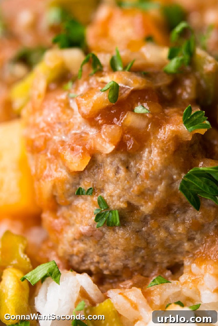 sweet and sour meatballs with pineapple, close up