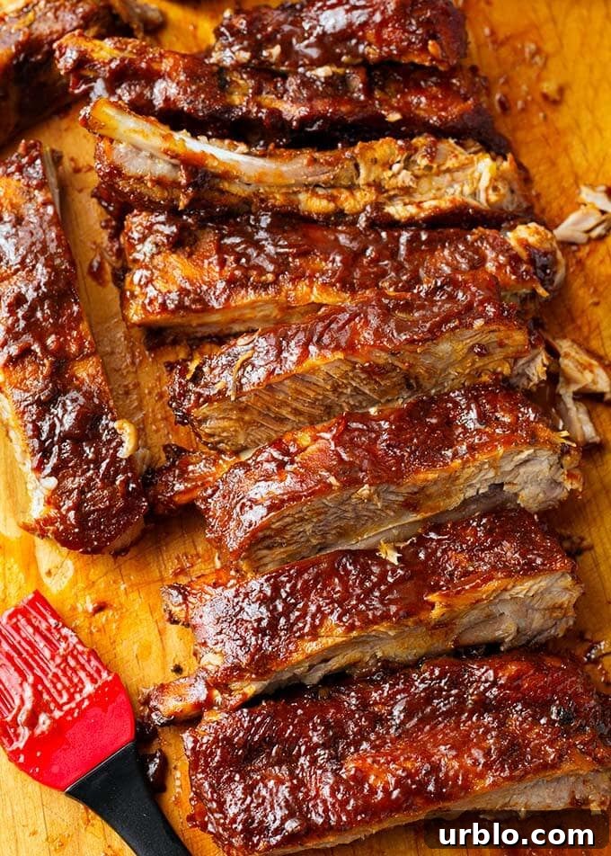 Sliced Ribs on a wooden cutting board