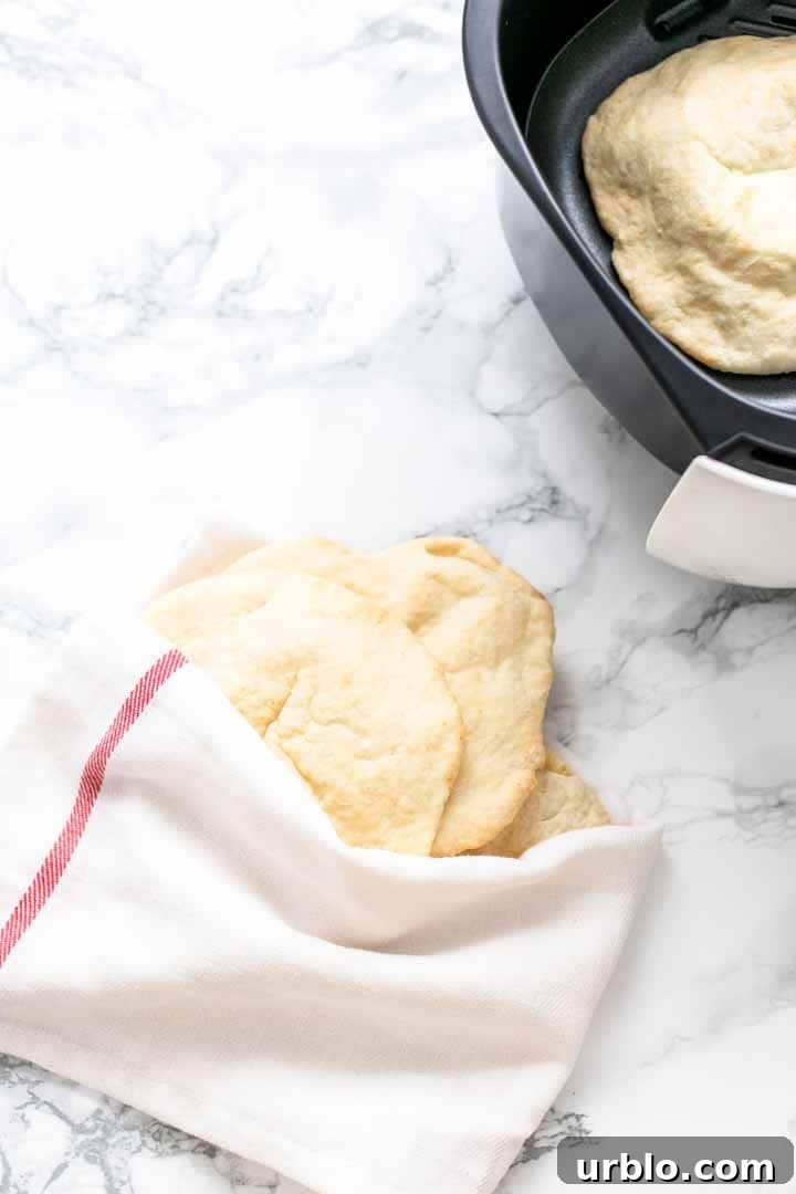 Flour tortilla flatbreads in an Air Fryer or stacked.