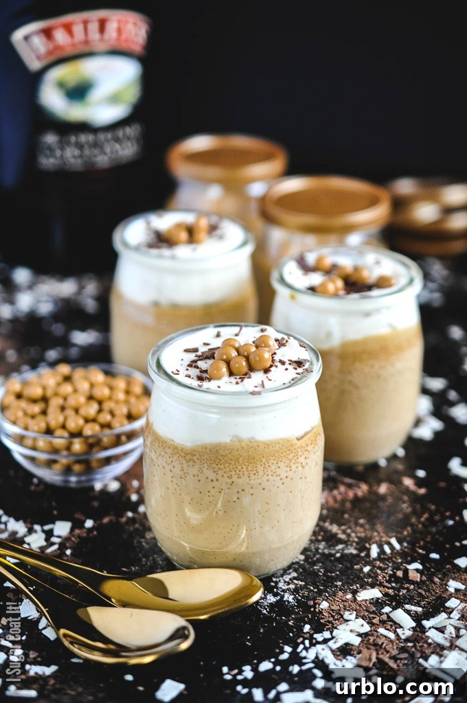 Baileys Caramelized Chocolate Pots de Creme. A smooth, rich, delectable custard with buttery, toasty Dulcey blond chocolate and creamy Baileys Irish Cream.