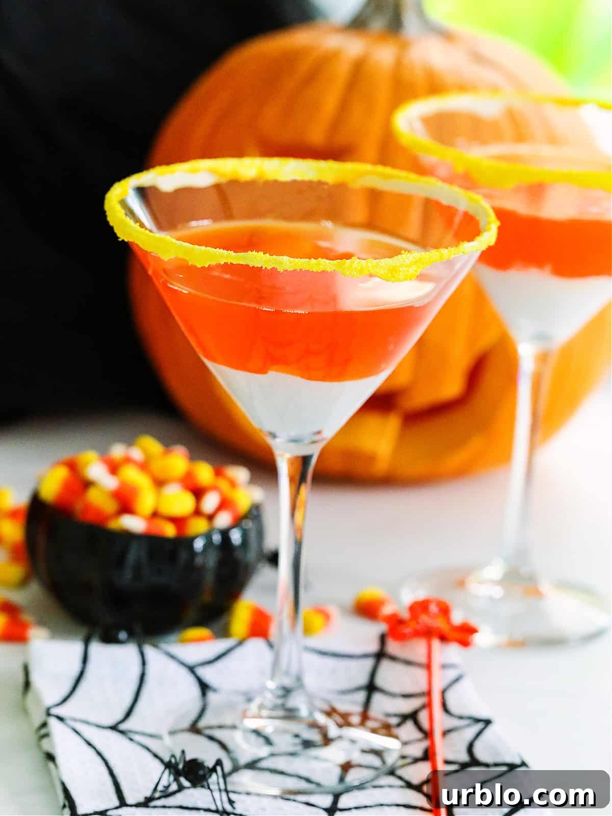 Two candy corn martinis