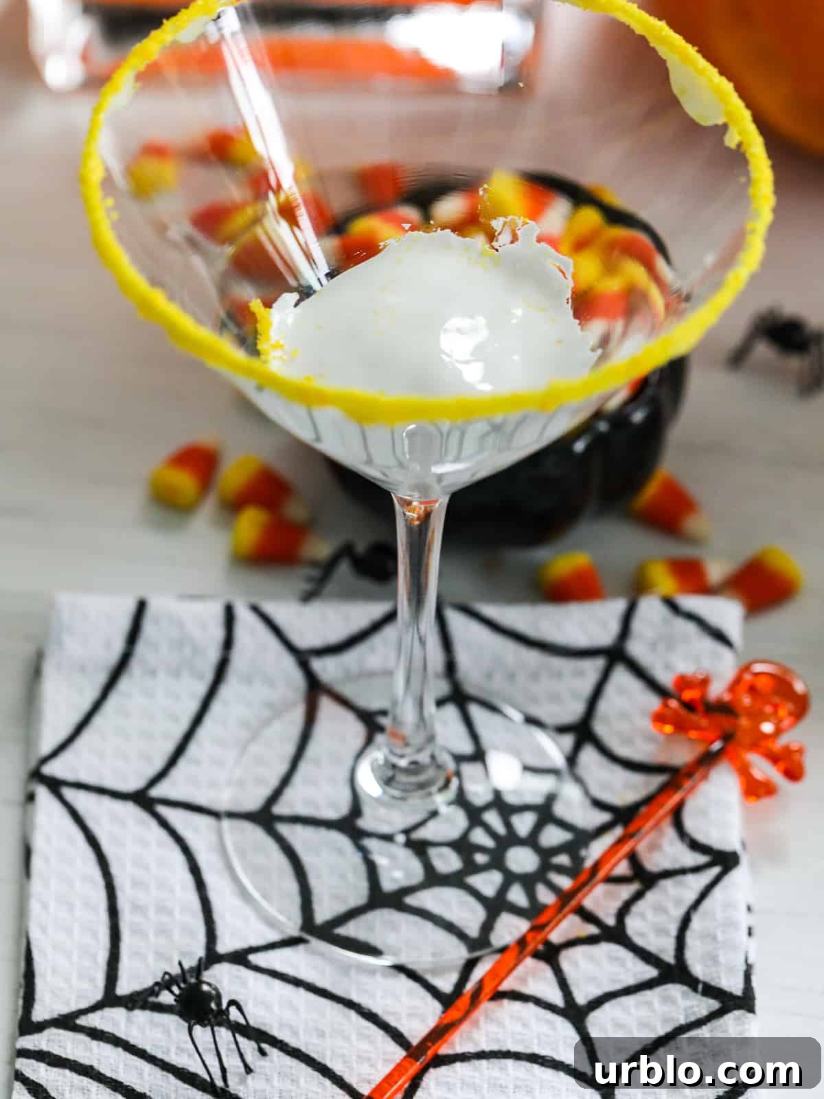 Yellow sugar rim and marshmallow fluff in martinis