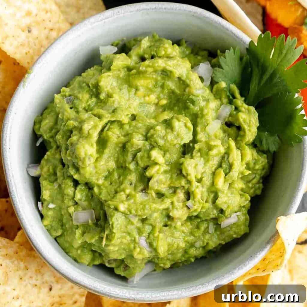 Close up of guacamole in a bowl surrounded by tortilla chips