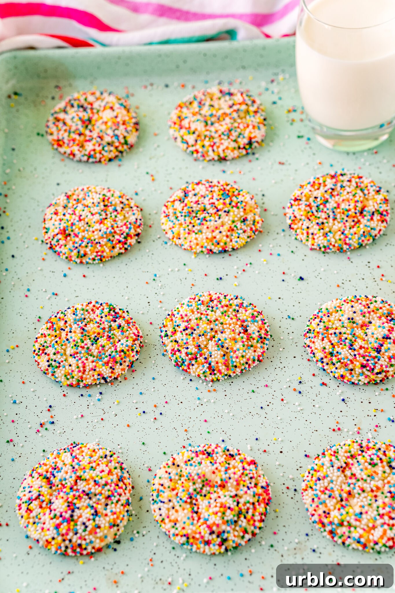 Funfetti Cake Mix Cookies on a pan
