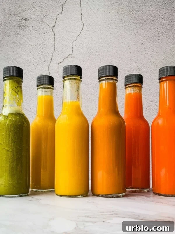Fermented hot sauce in hot sauce bottles.