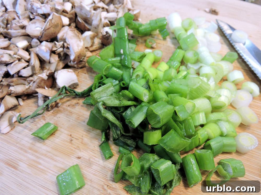 Crispy Prosciutto and Mushroom Pasta Dinner Recipe 6 24bite: chopped green onion and baby bella mushrooms