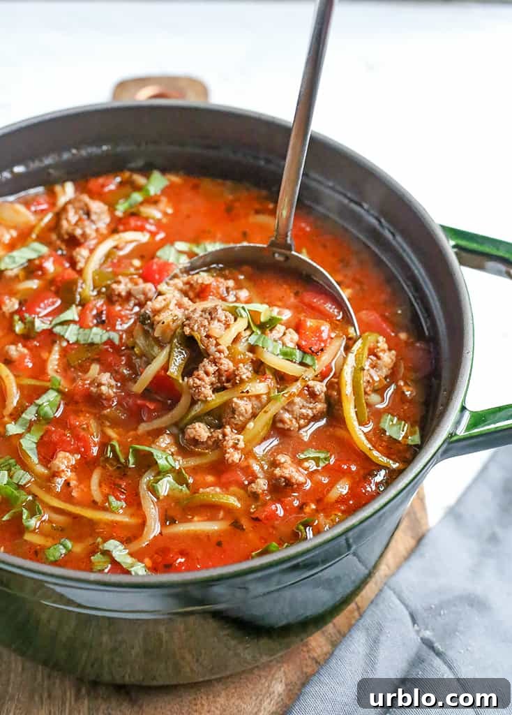 Lasagna soup with fresh basil
