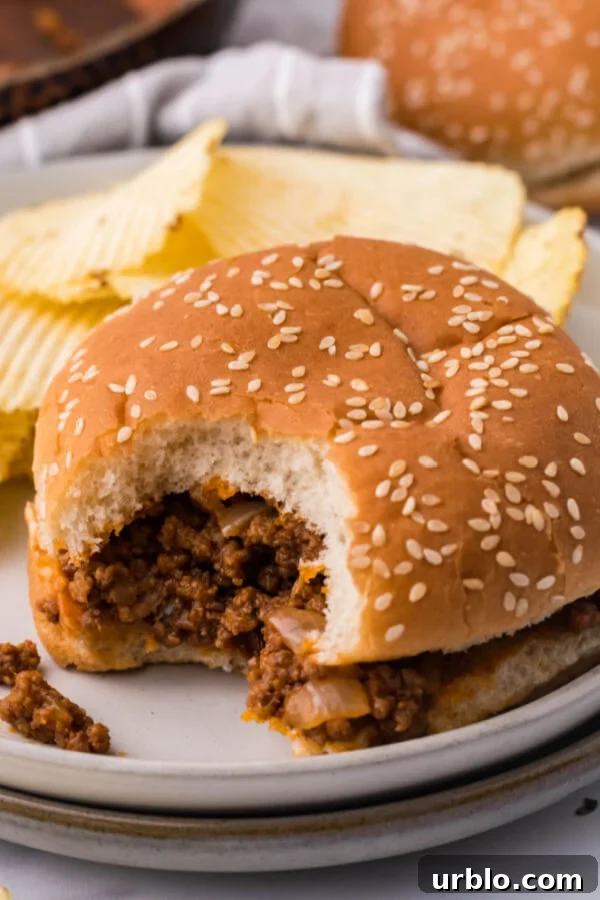 sloppy joes sandwich with a bite taken out