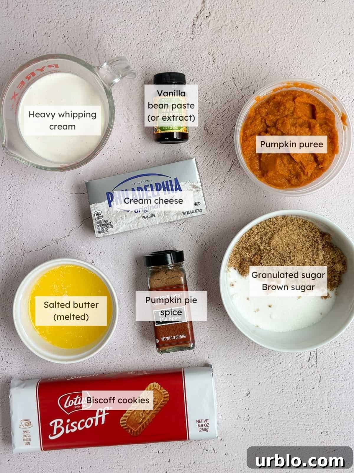 All the ingredients needed to make No-bake pumpkin cheesecake bars.
