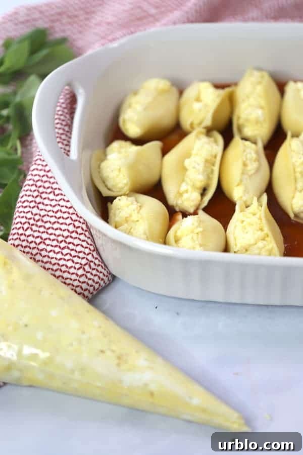 cheese stuffed pasta with homemade marinara sauce, cottage cheese stuffed shells. The cheese filling for stuffed shells is made with 4 kinds of cheese.
