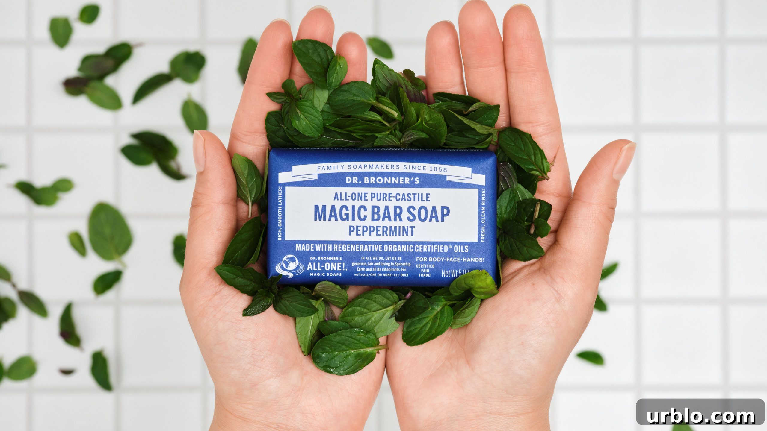 Why Peppermint Oil Feels Cooling — Surprising Mint Facts 2 hands holding Peppermint Magic Bar Soap