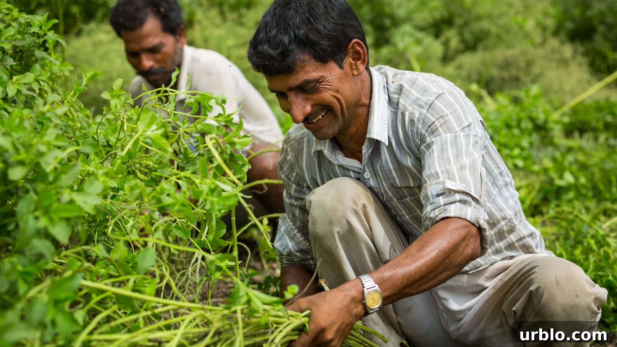 Why Peppermint Oil Feels Cooling — Surprising Mint Facts 5 Farmer picking mint in the fields at Pavitramenthe in India.