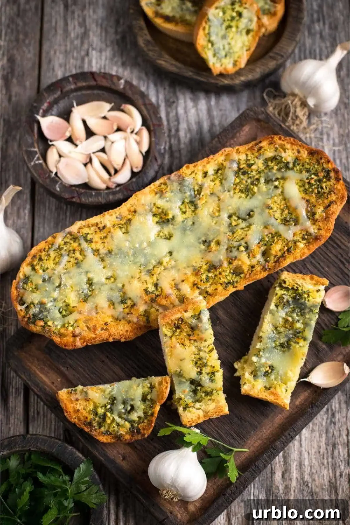 ina garten garlic bread on bread board