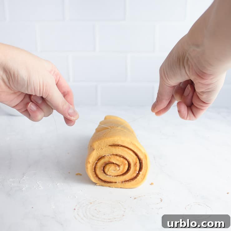 cutting cinnamon rolls with string