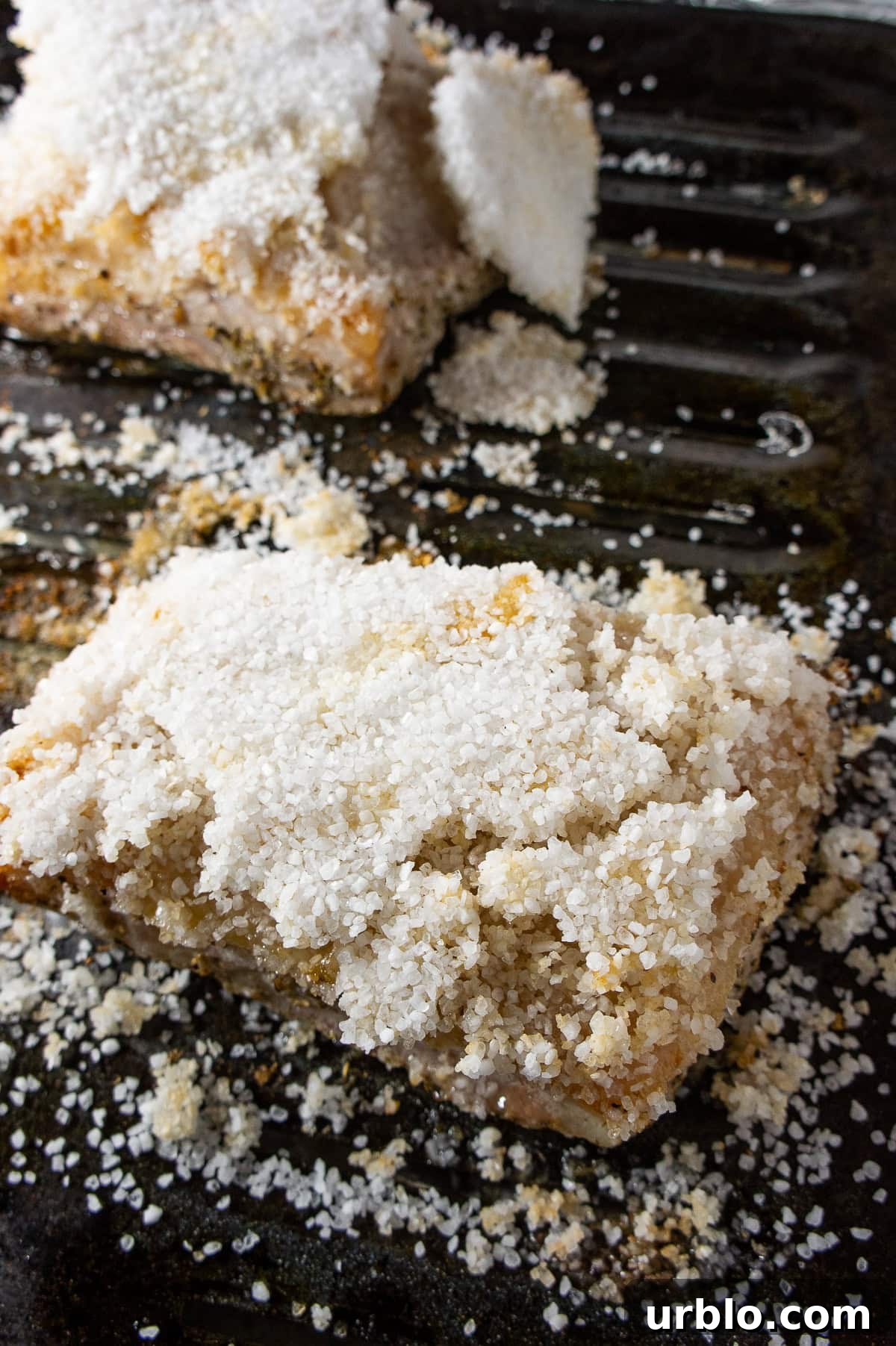 Crispy Salt-Crusted Pork Belly Recipe with Tender Juicy Meat 7 pork belly with salt crust after roasting.