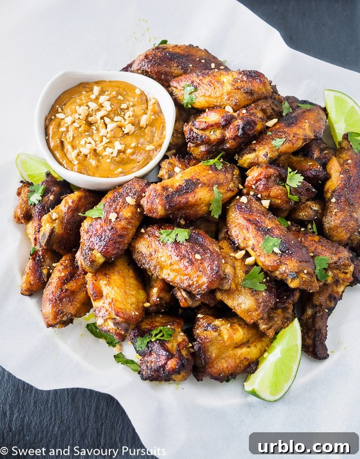 Baked Thai Chicken Wings with Peanut Sauce on the side.