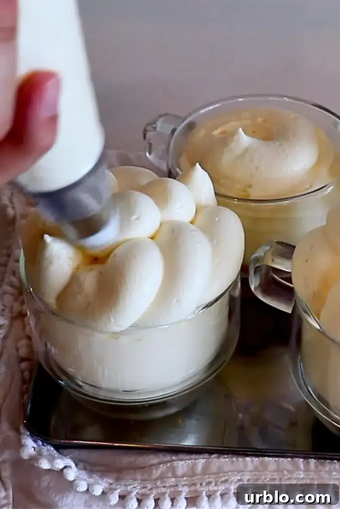 Silky Lemon Mousse Recipe with Fresh Citrus Zest 18 piping lemon mousse in glass cups using a piping bag