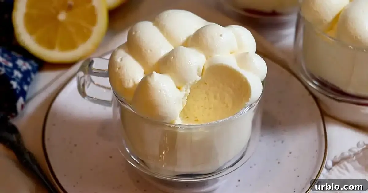 Silky Lemon Mousse Recipe with Fresh Citrus Zest 5 airy and light lemon mousse in a glass cup with a lemon in the background