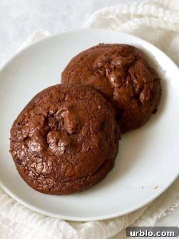 Single serve brownie cookies on a small plate.