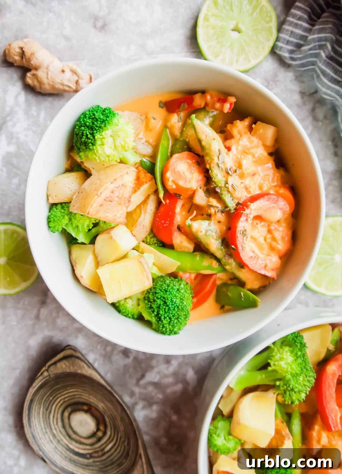 Vegan Thai Red Curry (Paleo-Friendly) 11 Thai vegetable red curry recipe in a large bowl.