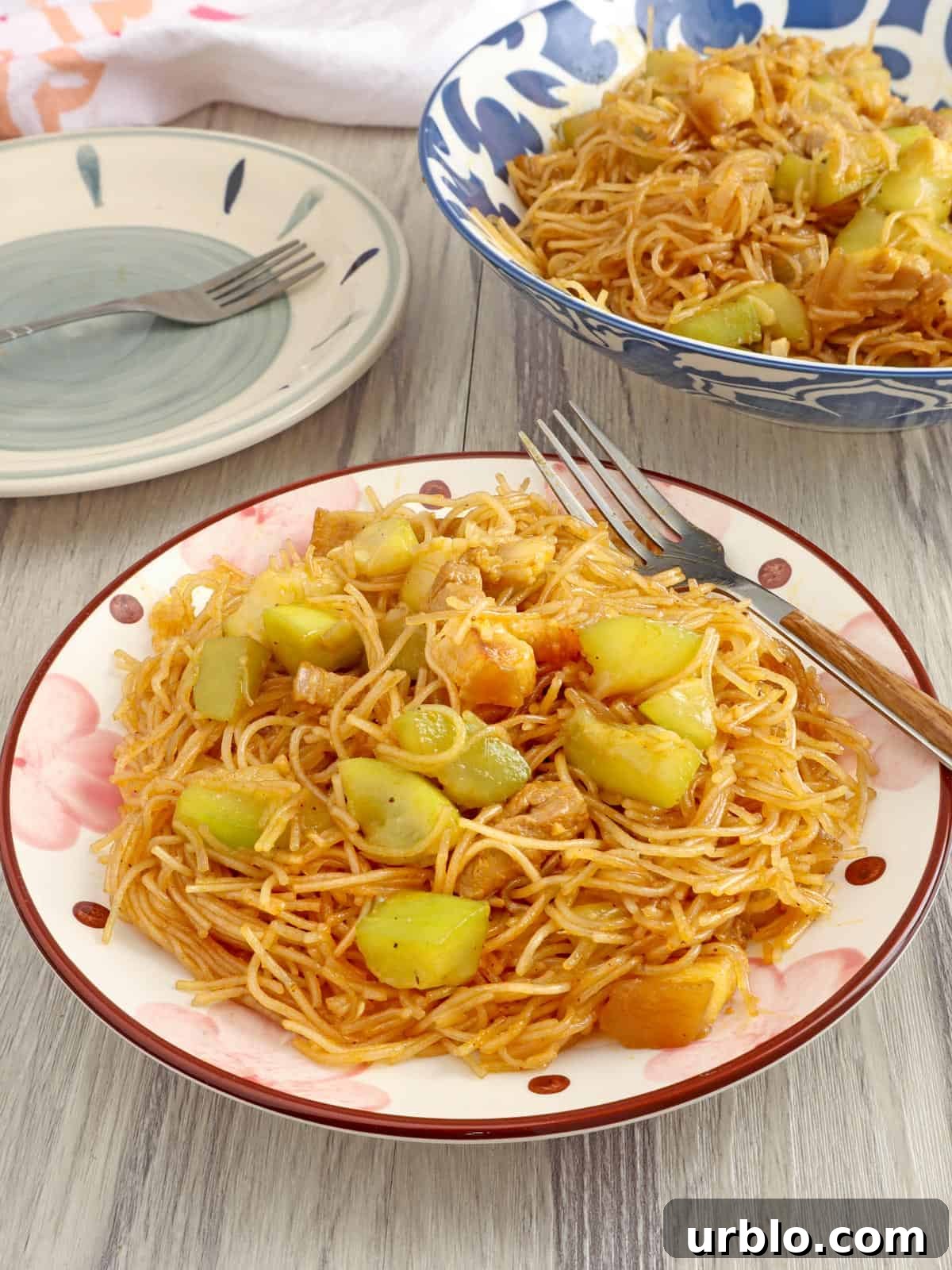 Pancit Upo Recipe: Filipino Bottle Gourd Noodles 6 Kapampangan pancit maklak on a serving plate