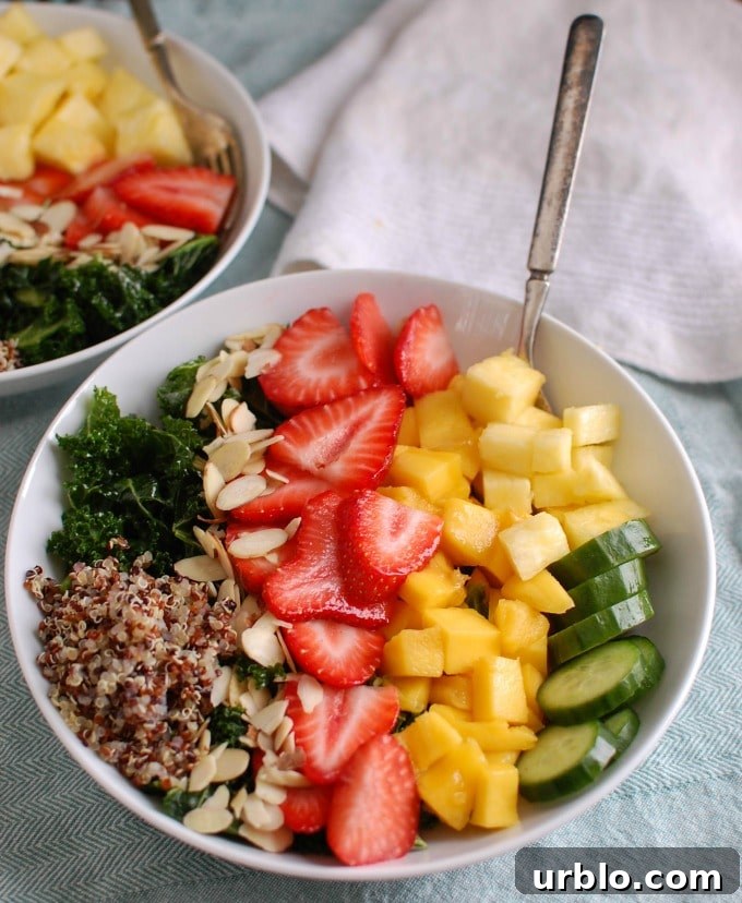 Mango and Pineapple Kale Quinoa Salad with Lime Vinaigrette 3 Tropical Kale Quinoa Salad - lunch