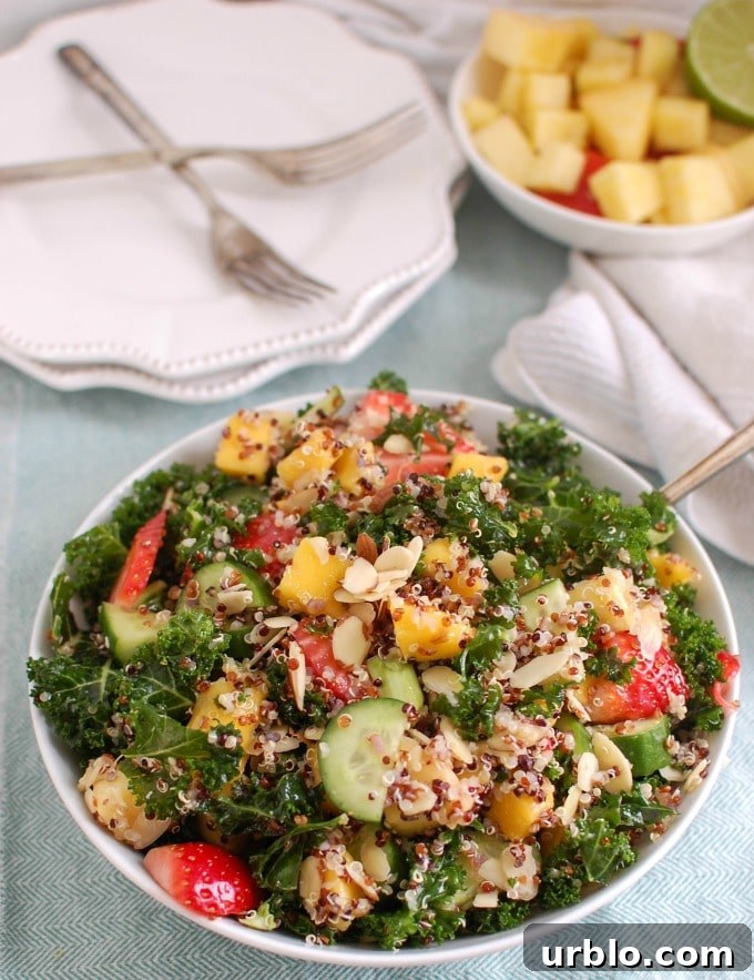 Mango and Pineapple Kale Quinoa Salad with Lime Vinaigrette 4 Tropical Kale Quinoa Salad - healthy salad