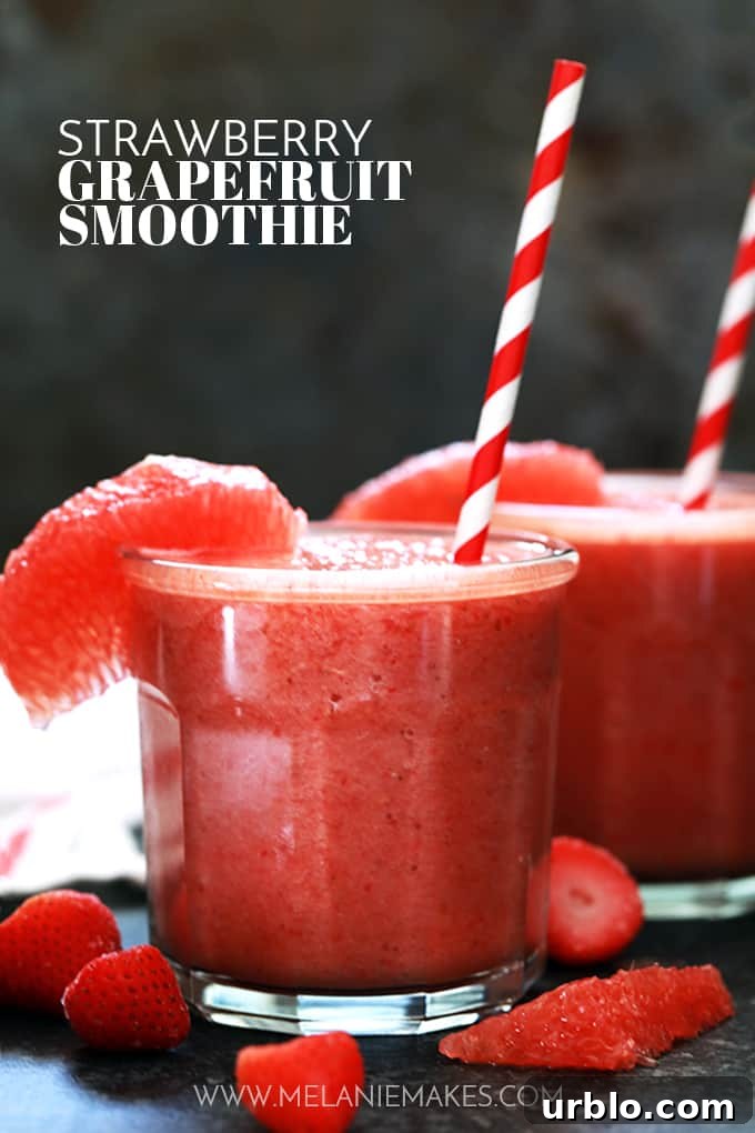 This four ingredient Strawberry Grapefruit Smoothie couldn't be easier! A ruby red grapefruit, strawberries, banana and orange juice are blended together in just seconds to create the perfect easy breakfast or snack. This four ingredient Strawberry Grapefruit Smoothie couldn't be easier! A ruby red grapefruit, strawberries, banana and orange juice are blended together in just seconds to create the perfect easy breakfast or snack.