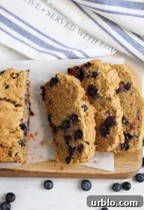gluten free blueberry bread sliced on a counter