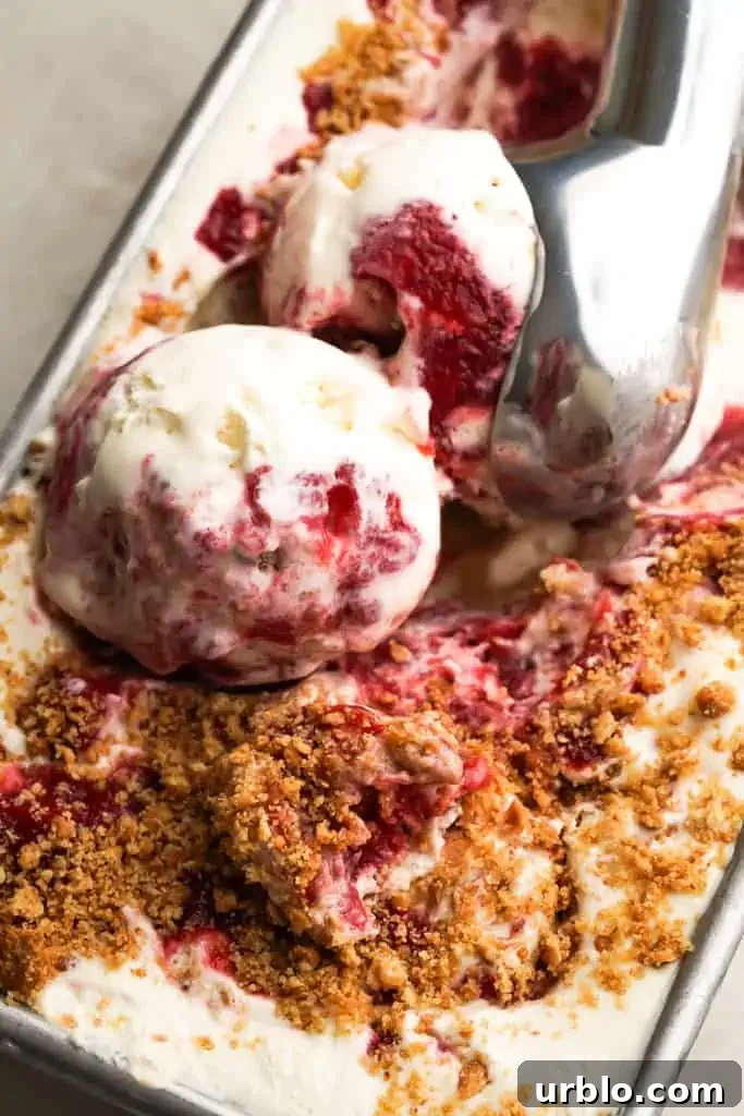 No-Churn Strawberry Cheesecake Ice Cream Recipe 7 strawberry-cheesecake-ice-cream-scoops